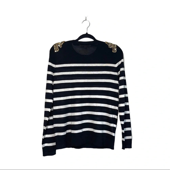 Ann Taylor LOFT Black & White Striped Sequin Shoulders Sweater Medium Women’s - Picture 6 of 11